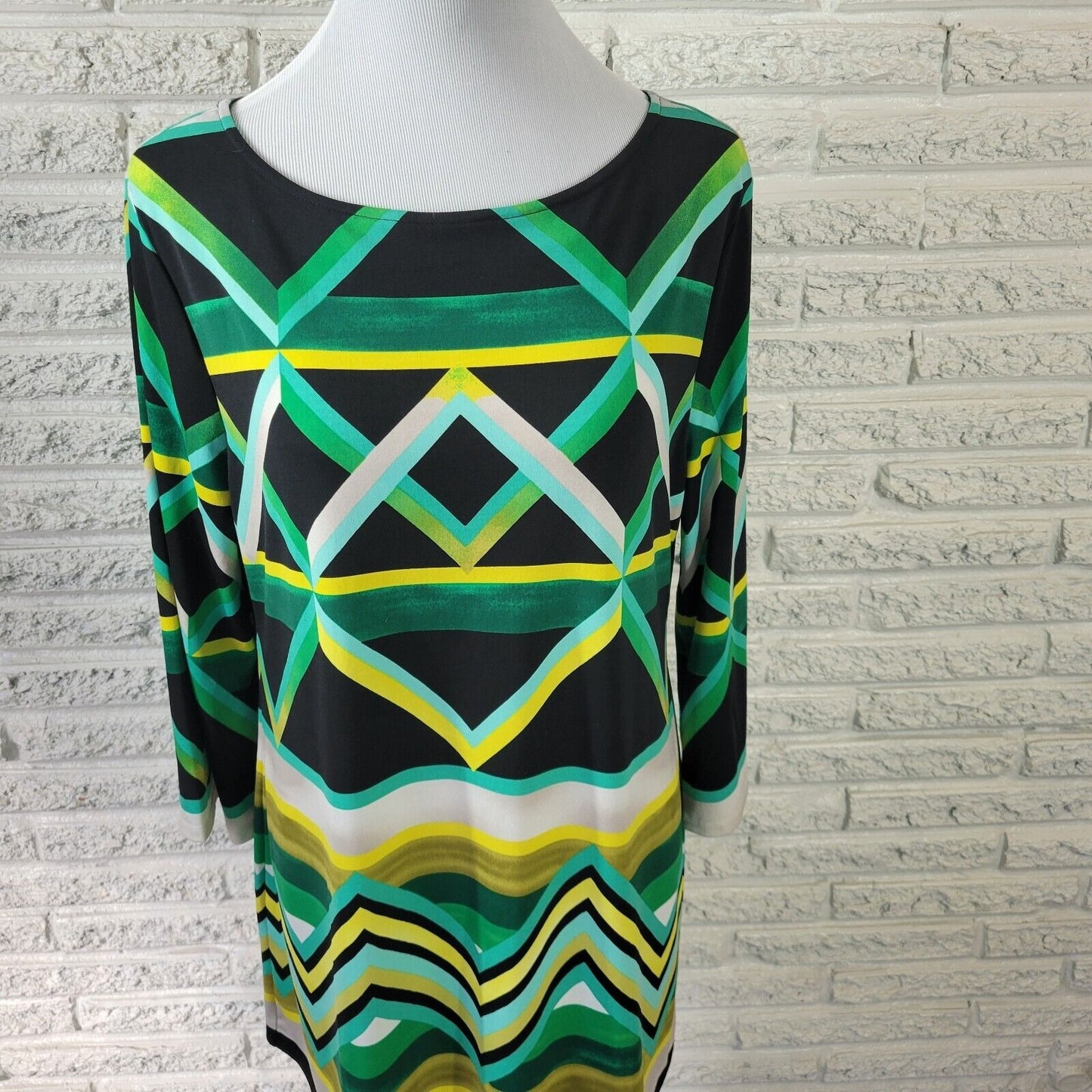 Style Co Womens Top PXL Petite Tunic Green Geometric Poly Blend Office Casual