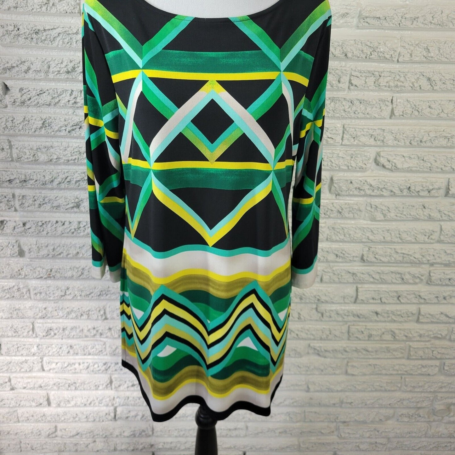 Style Co Womens Top PXL Petite Tunic Green Geometric Poly Blend Office Casual