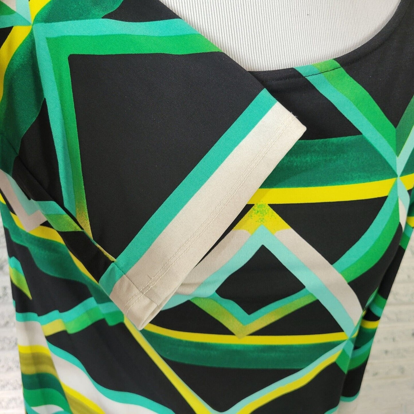 Style Co Womens Top PXL Petite Tunic Green Geometric Poly Blend Office Casual