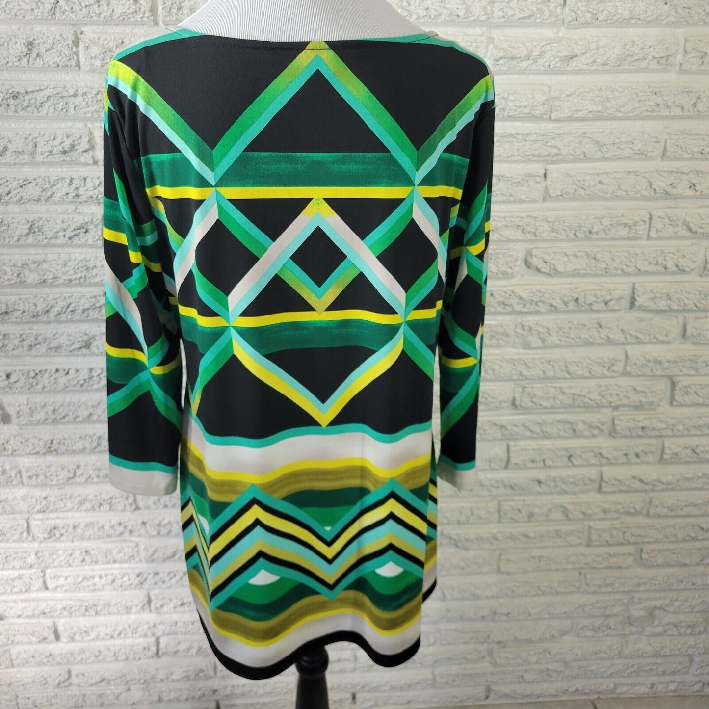 Style Co Womens Top PXL Petite Tunic Green Geometric Poly Blend Office Casual