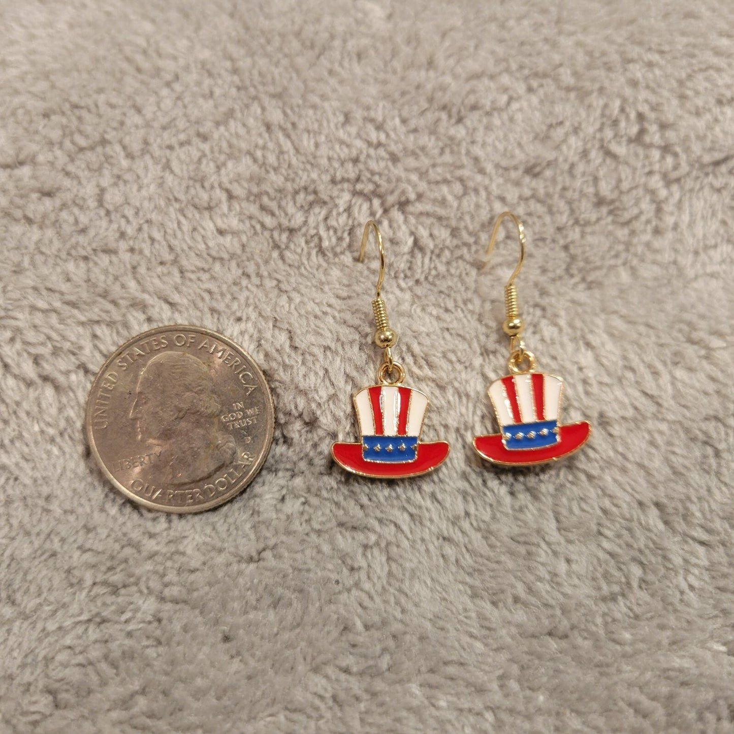Fourth of July Patrotic Womens Earrings One Pair Uncle Sam Hat Hanging Dangle