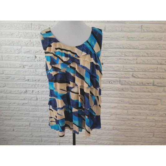 Style & Co Womens Top Extra Large Tank Blue Geometric Lined Ruffle Tiered