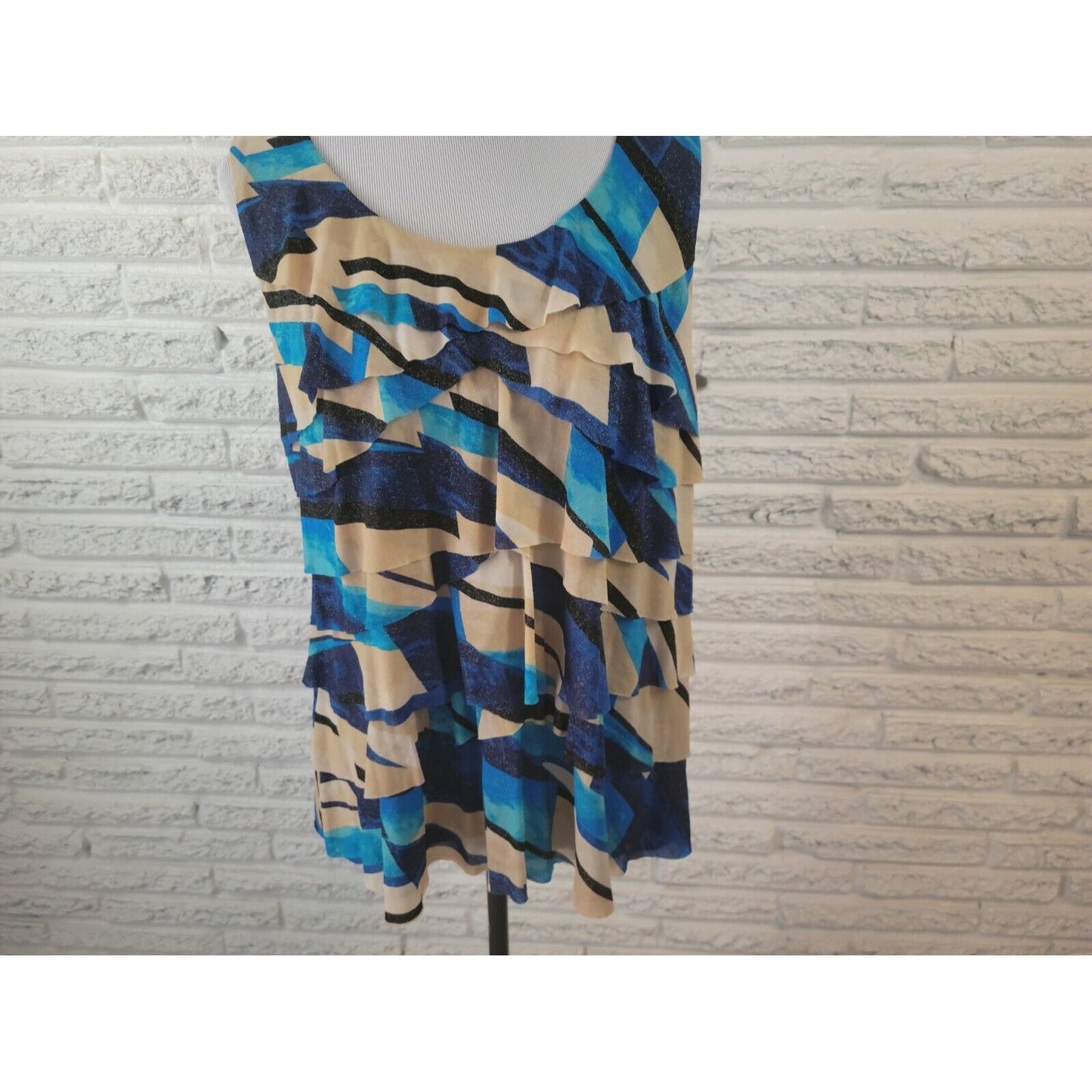 Style & Co Womens Top Extra Large Tank Blue Geometric Lined Ruffle Tiered