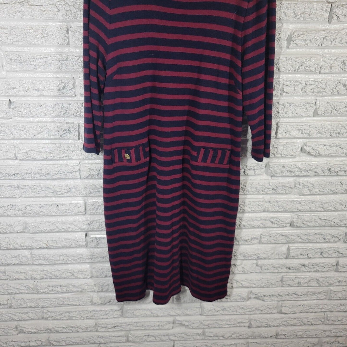 Talbots Womens Dress Extra Large XL Knit 3/4 Sleeve Burgundy Black Stripe Cotton