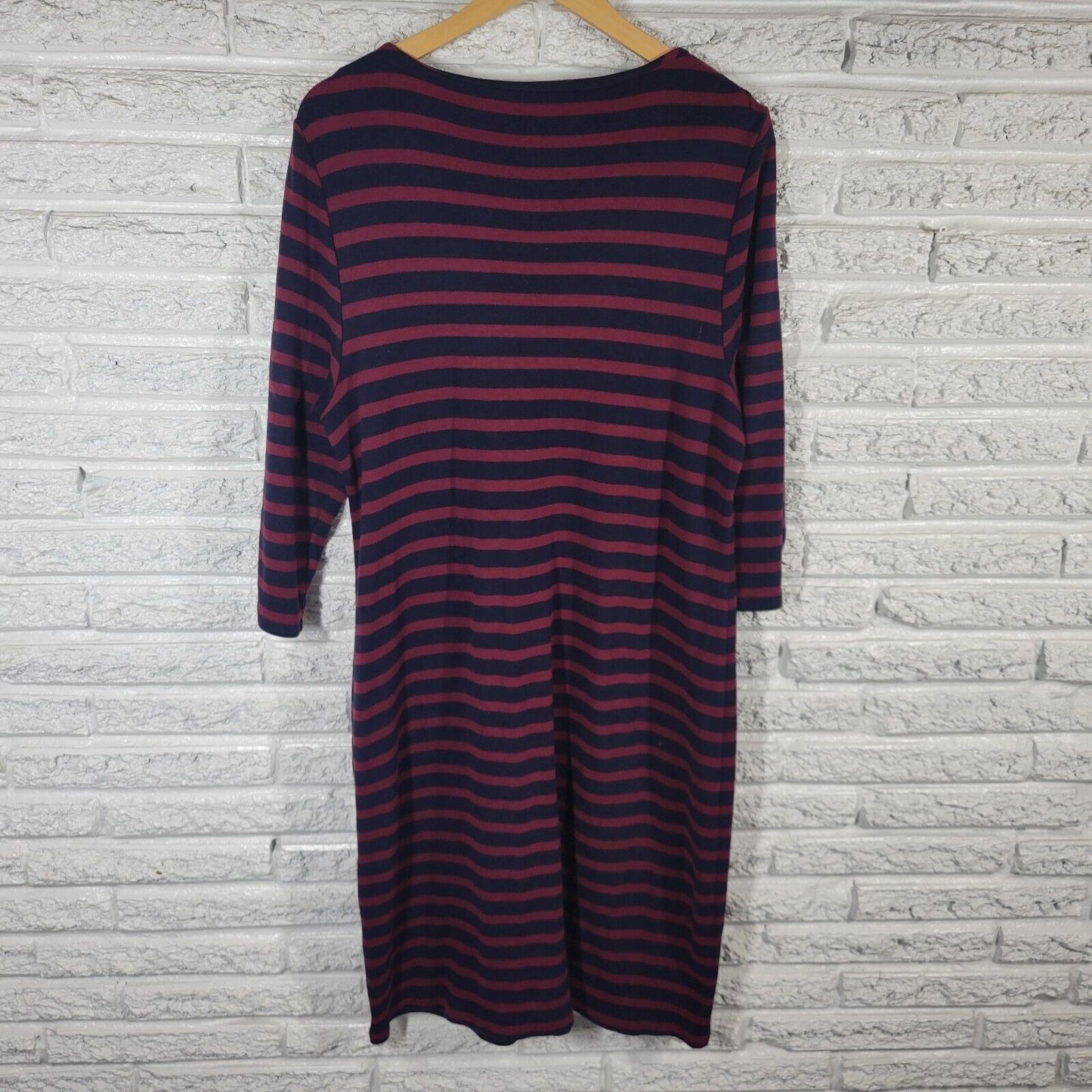 Talbots Womens Dress Extra Large XL Knit 3/4 Sleeve Burgundy Black Stripe Cotton