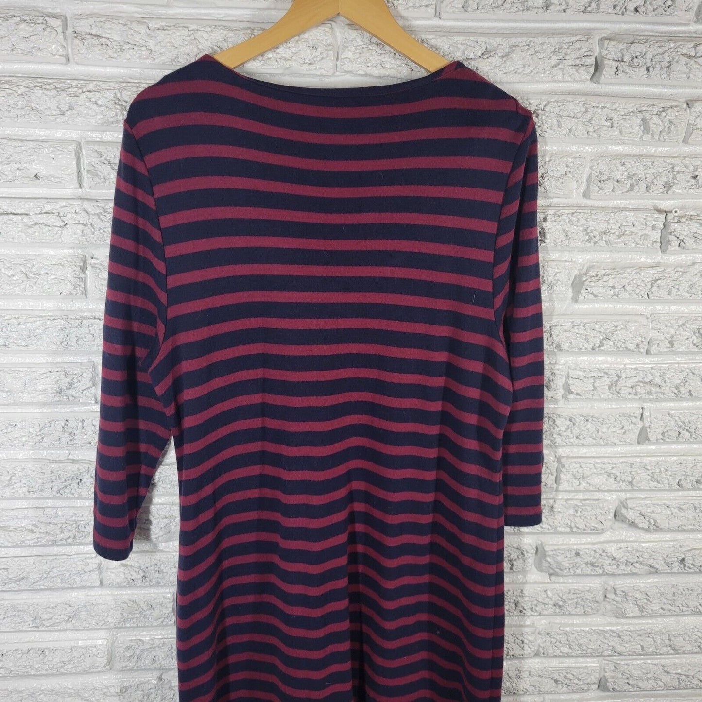 Talbots Womens Dress Extra Large XL Knit 3/4 Sleeve Burgundy Black Stripe Cotton