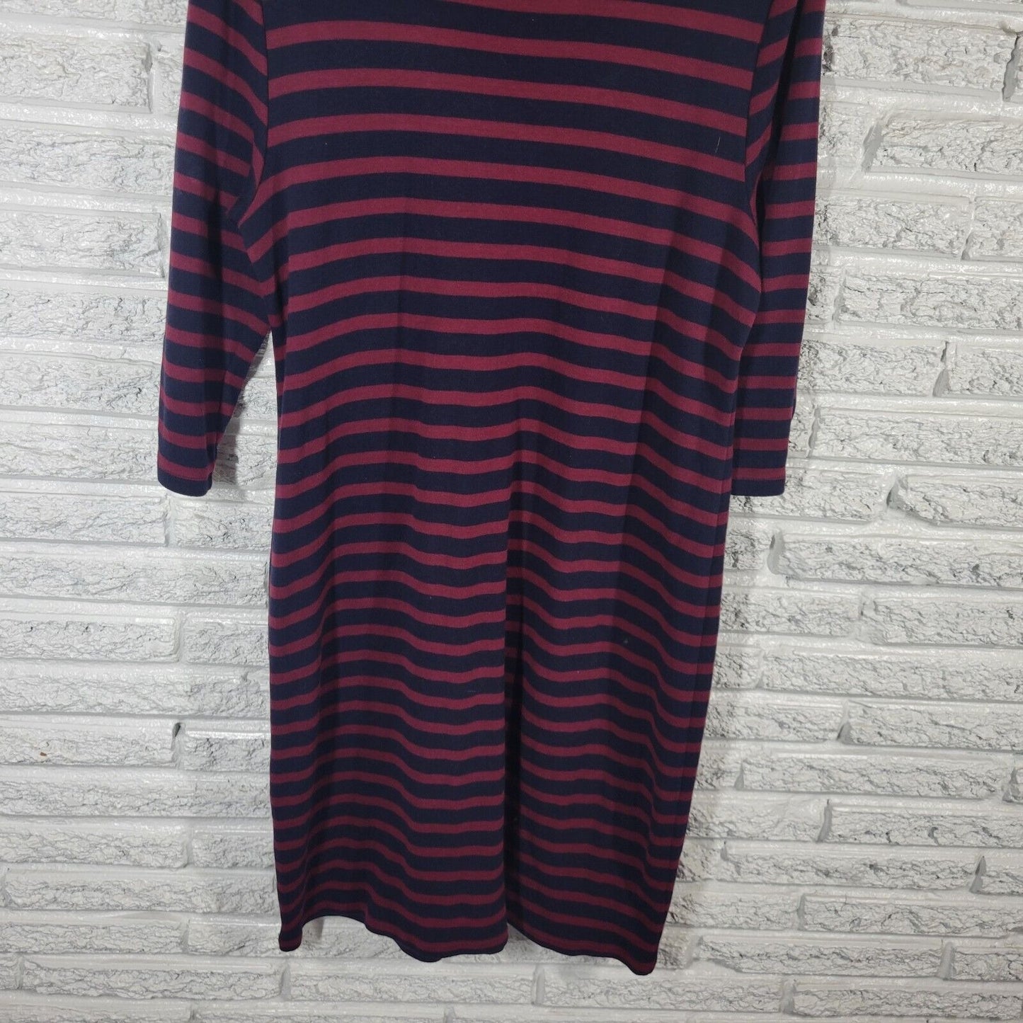 Talbots Womens Dress Extra Large XL Knit 3/4 Sleeve Burgundy Black Stripe Cotton