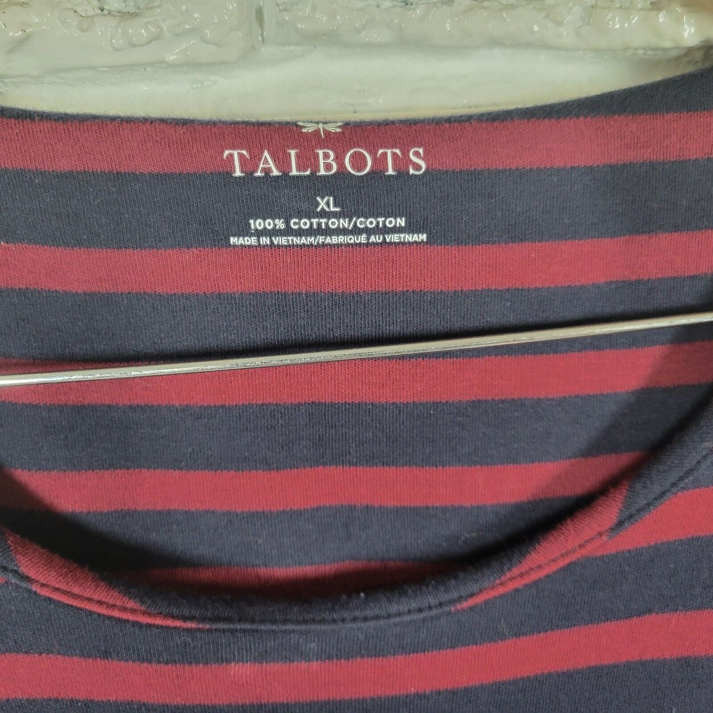 Talbots Womens Dress Extra Large XL Knit 3/4 Sleeve Burgundy Black Stripe Cotton