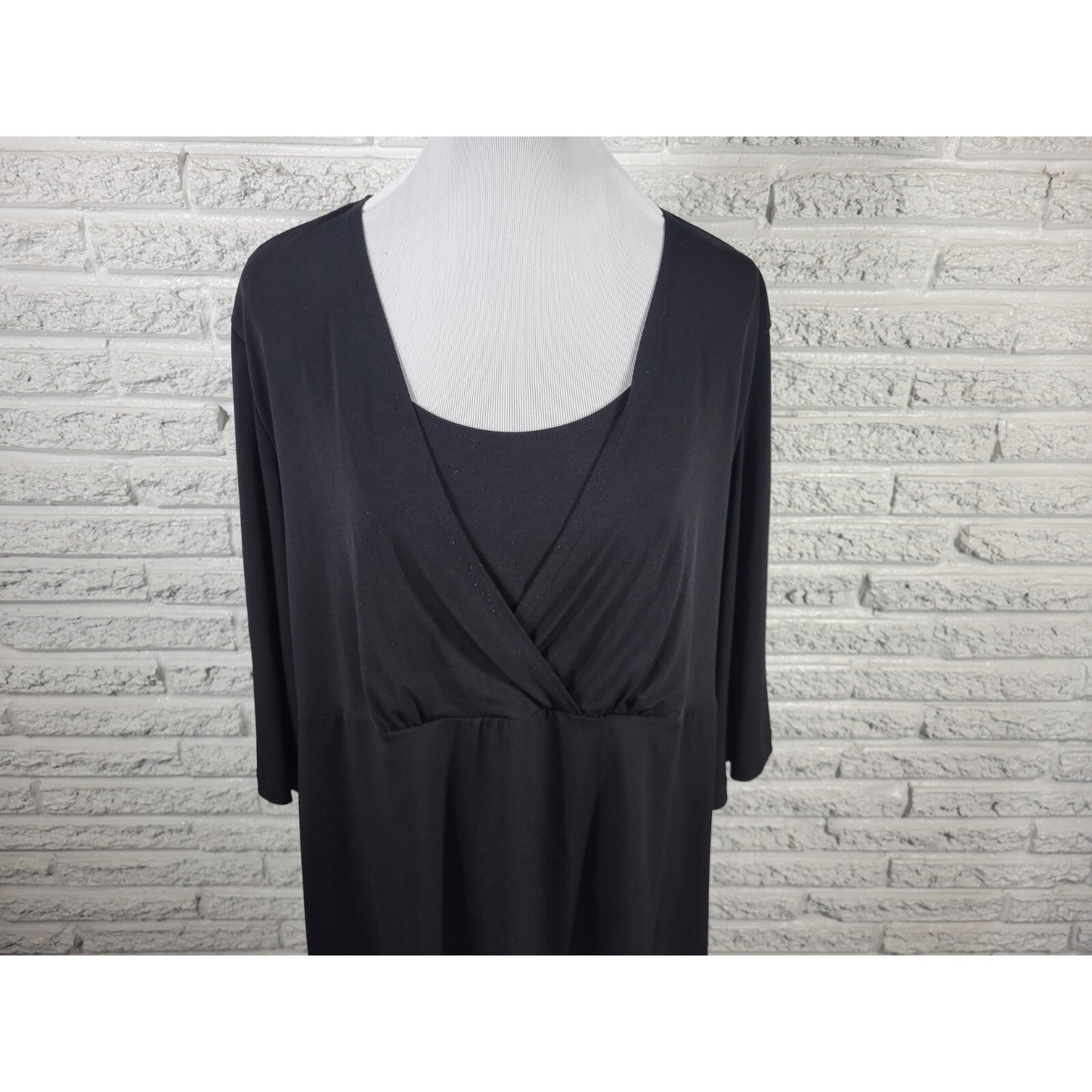JM Collection Womens Top 3X Plus 3/4 Sleeve Black Draped Career Casual Comfy