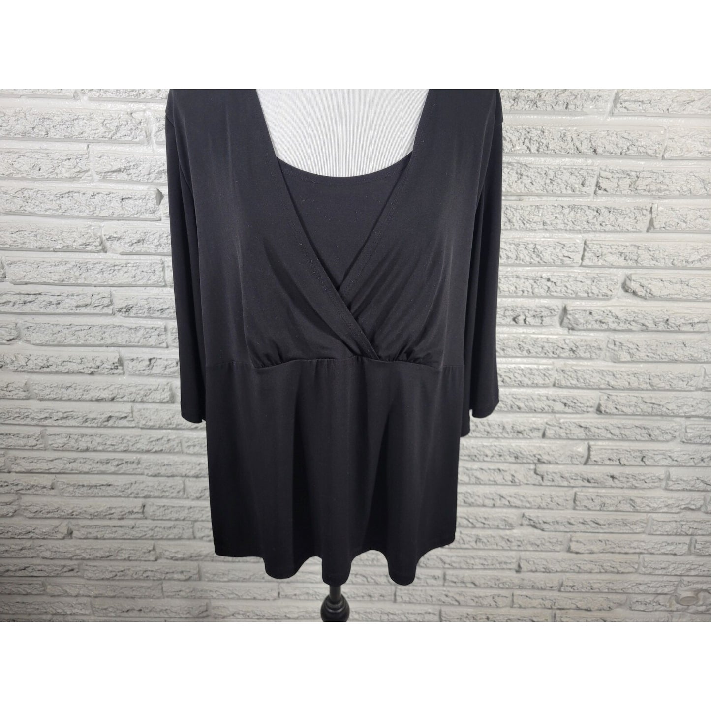 JM Collection Womens Top 3X Plus 3/4 Sleeve Black Draped Career Casual Comfy