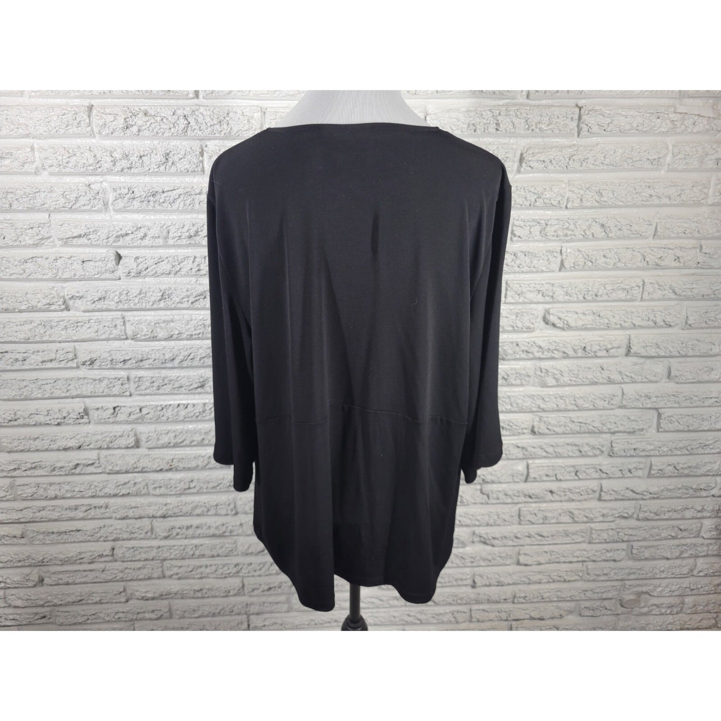 JM Collection Womens Top 3X Plus 3/4 Sleeve Black Draped Career Casual Comfy