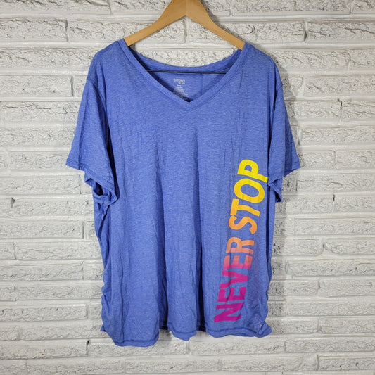 Danskin Now Women Top 4X Plus Tee Short Sleeve Blue Never Stop Lightweight Comfy
