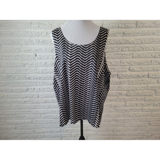 Avenue Womens Top 26 28 Plus Tank Black Geometric Pullover Nylon Spandex