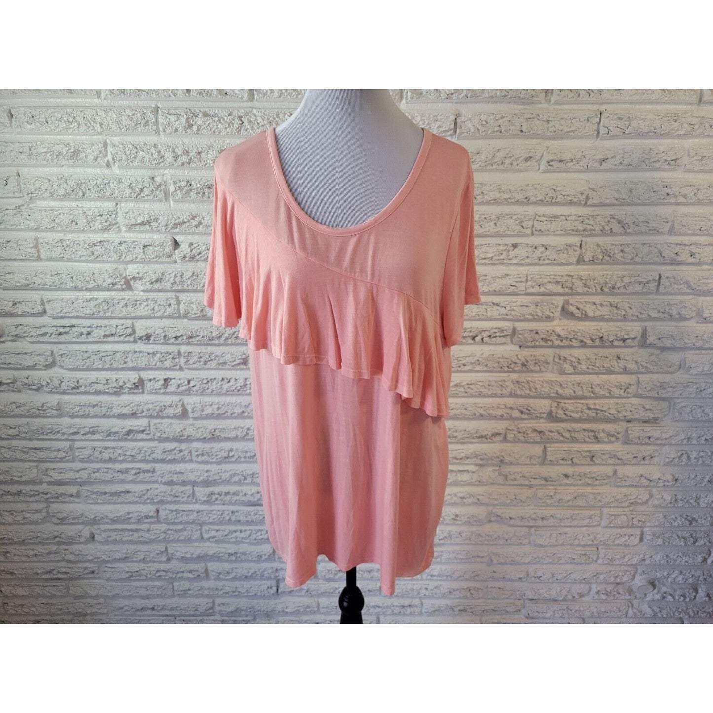 Ana Womens Top Extra Large XL Flutter Sleeve Pink Ruffle Casual Stretchy Basic