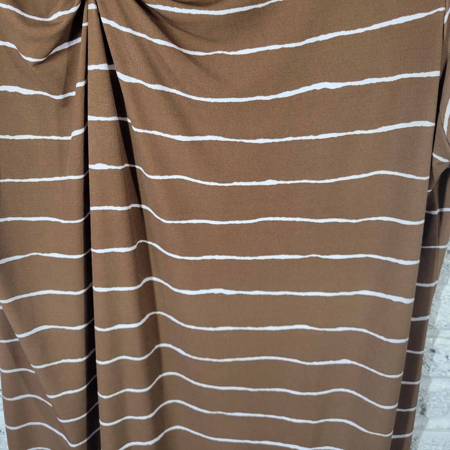 Chicos Easywear Womens Dress 3 Standard XL Cap Sleeve Brown Stripe Knotted Comfy