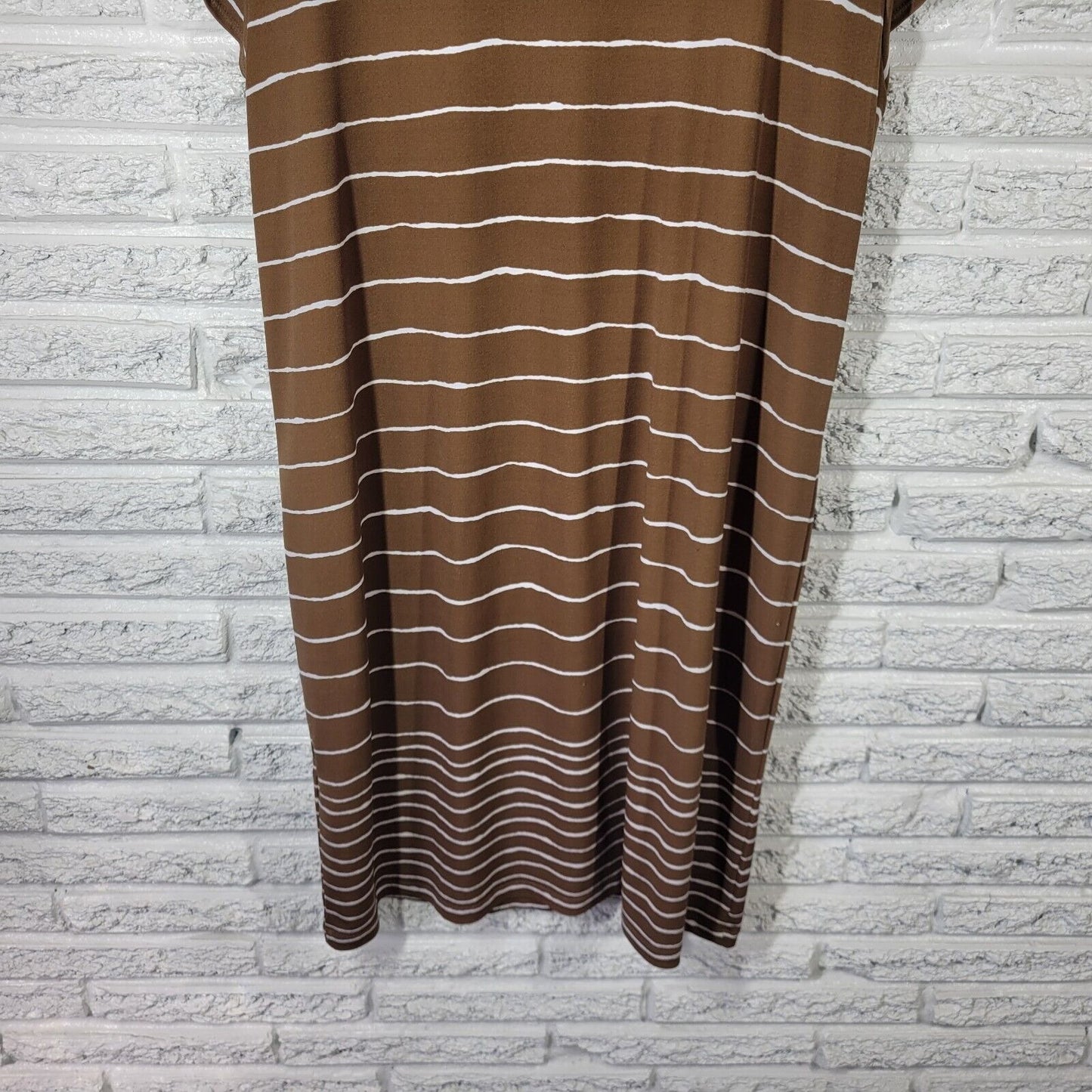 Chicos Easywear Womens Dress 3 Standard XL Cap Sleeve Brown Stripe Knotted Comfy