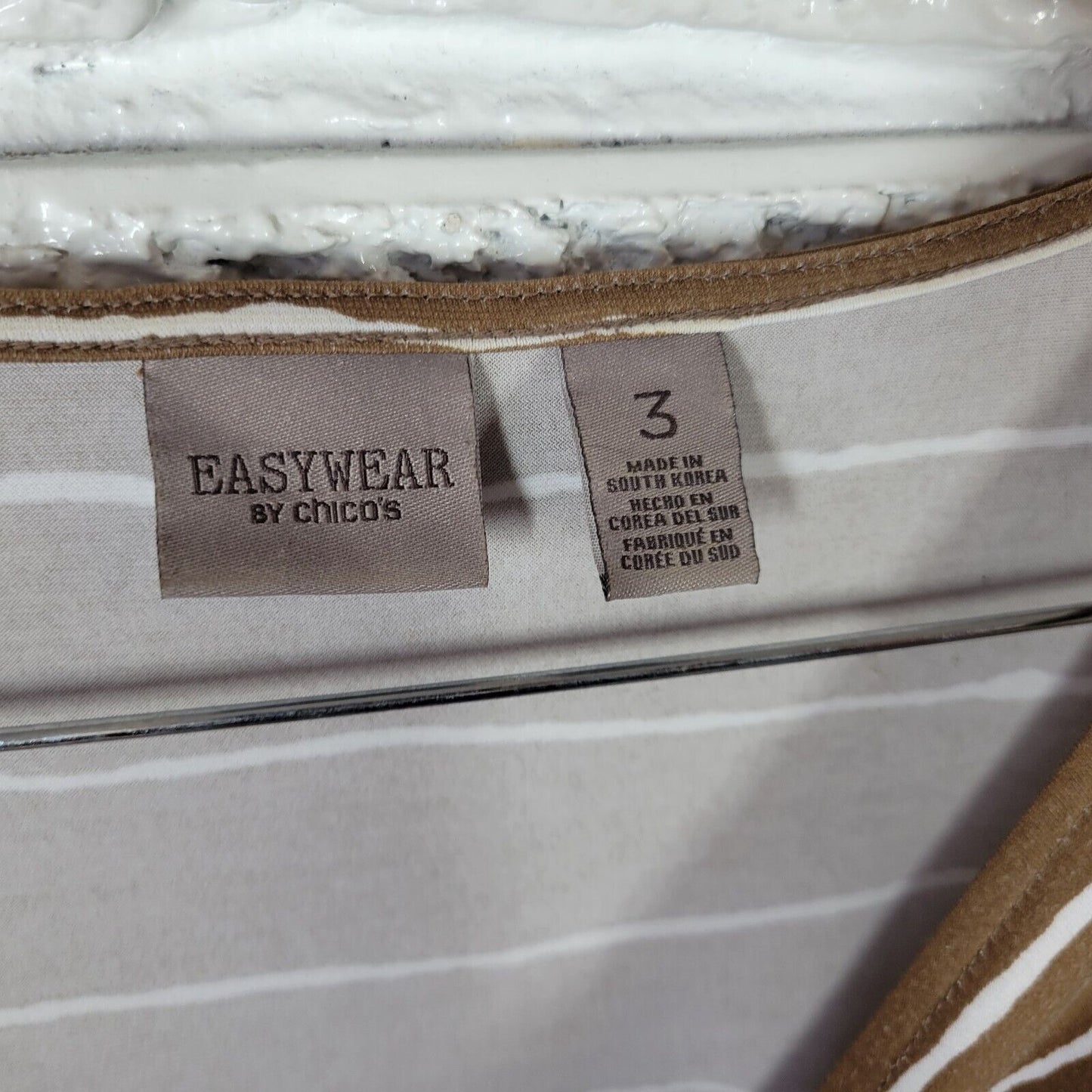 Chicos Easywear Womens Dress 3 Standard XL Cap Sleeve Brown Stripe Knotted Comfy