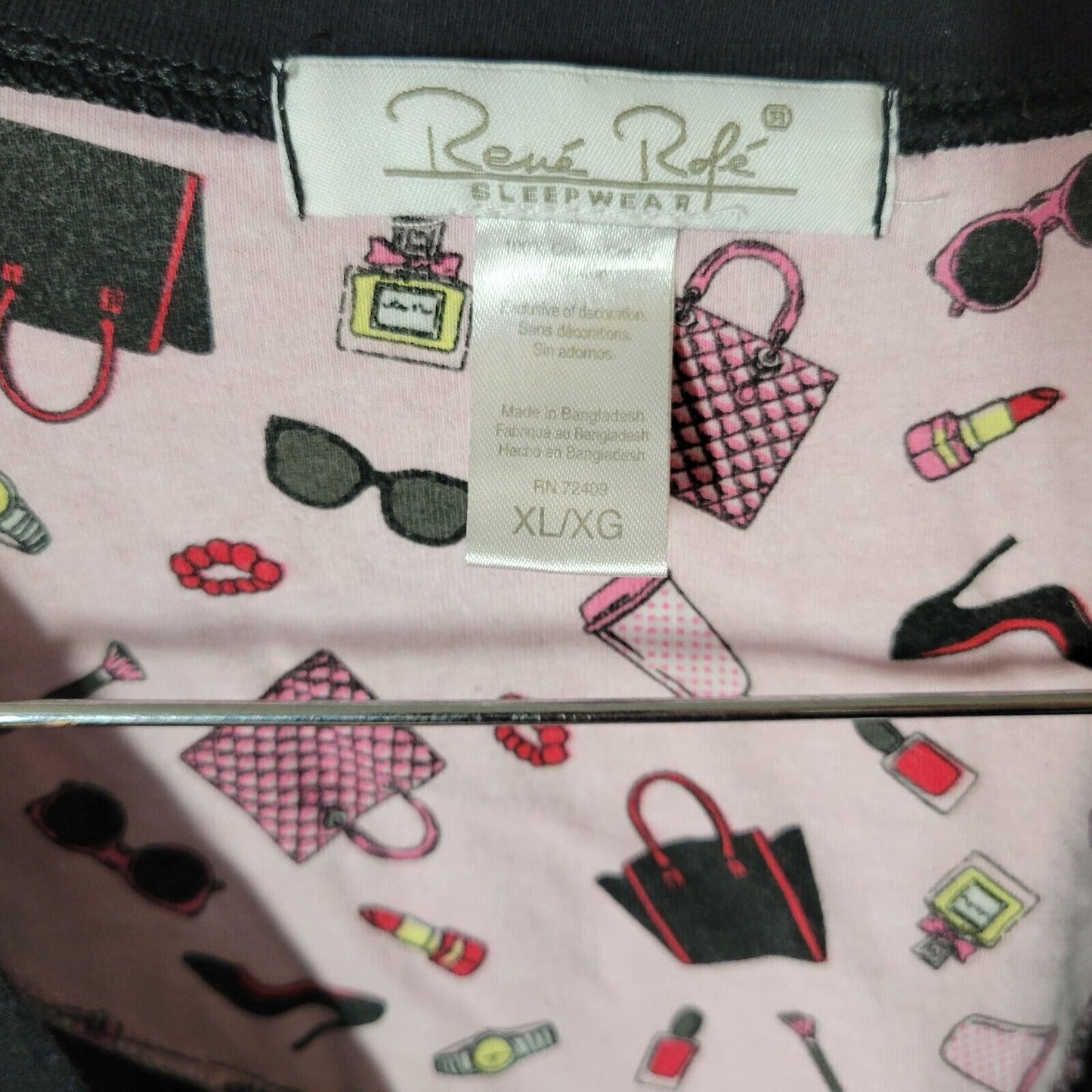 Rene Rofe Womens Pajama Top Extra Large XL Be Fabulous Embroidered Black Cotton
