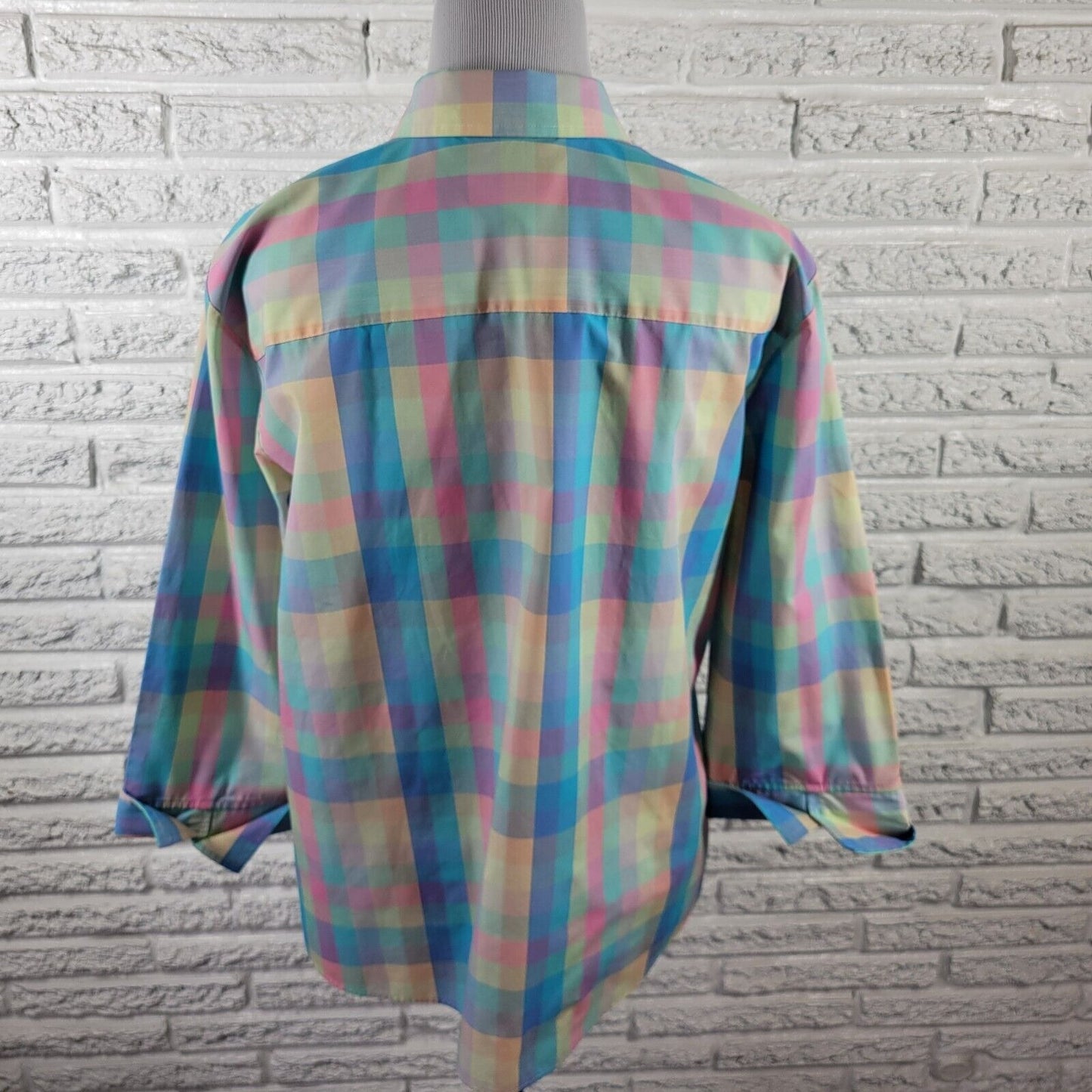 Westbound Womens Top 18 Cuff Sleeve Wrinkle Free Blue Plaid Pastel Lightweight