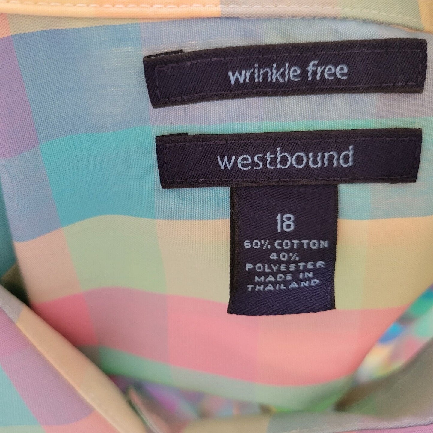 Westbound Womens Top 18 Cuff Sleeve Wrinkle Free Blue Plaid Pastel Lightweight