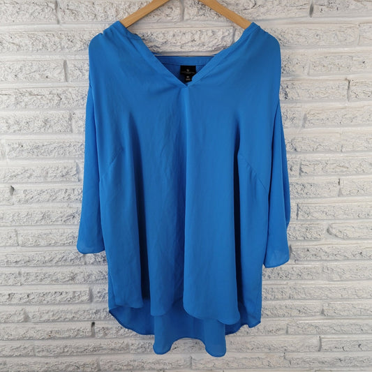 Worthington Womens Top 3X Plus Roll Tab 3/4 Sleeve Blue Lightweight Polyester