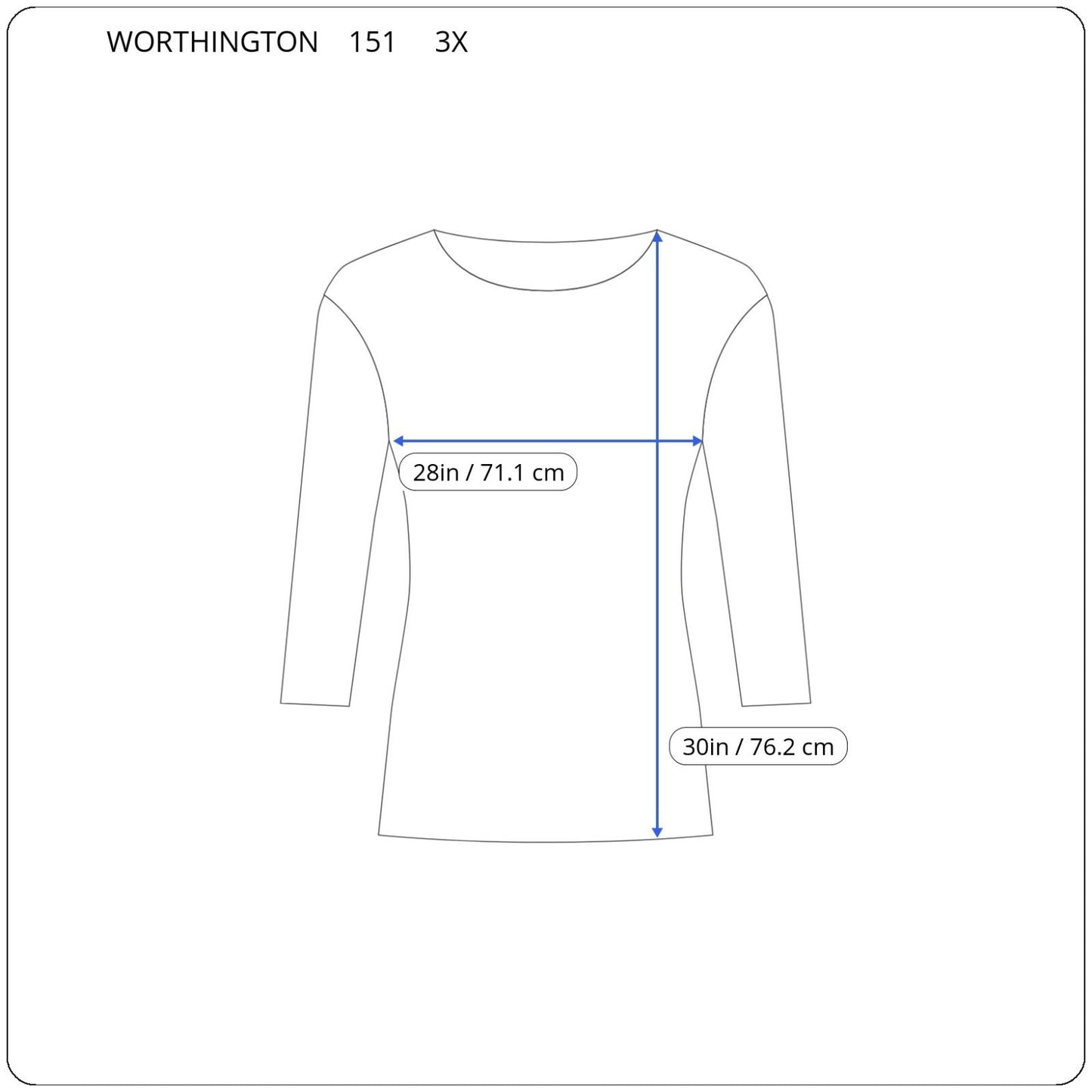 Worthington Womens Top 3X Plus Roll Tab 3/4 Sleeve Blue Lightweight Polyester