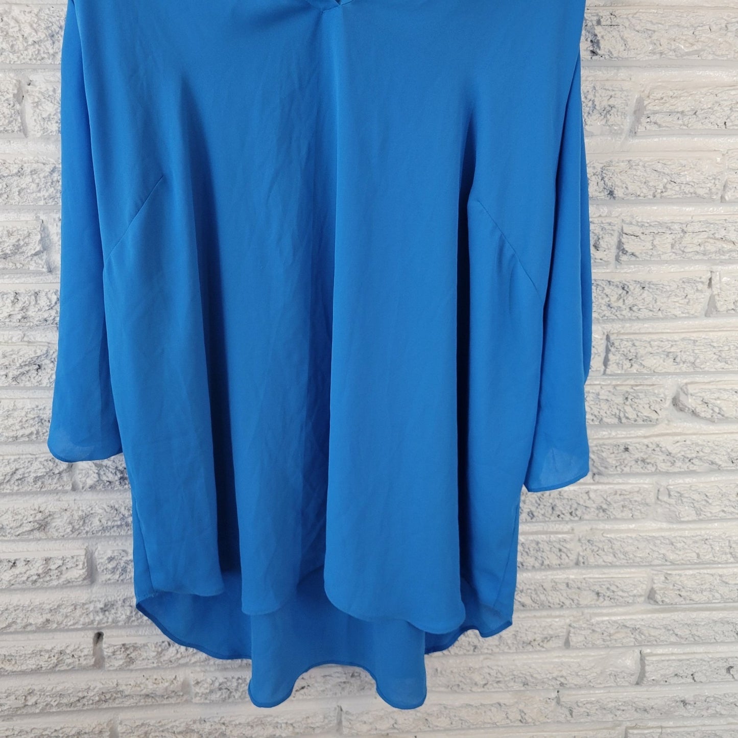 Worthington Womens Top 3X Plus Roll Tab 3/4 Sleeve Blue Lightweight Polyester