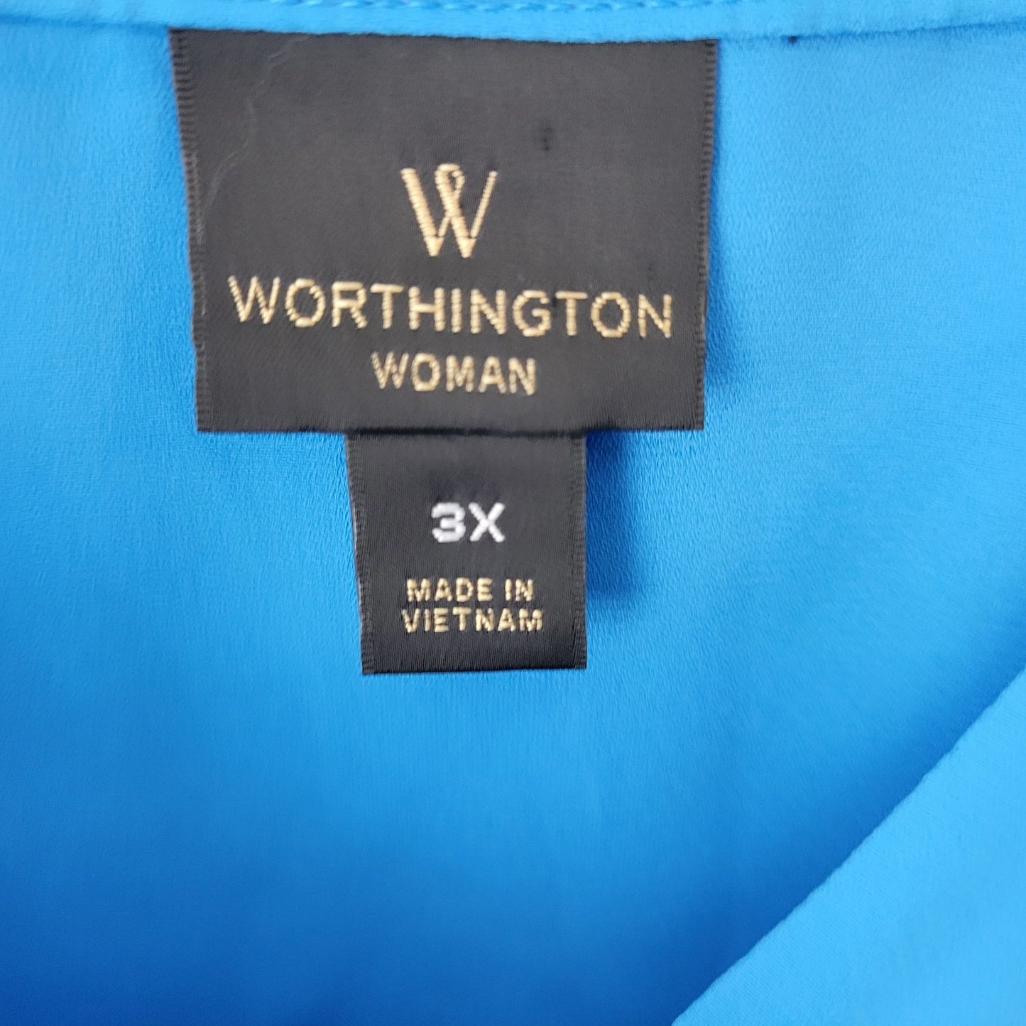 Worthington Womens Top 3X Plus Roll Tab 3/4 Sleeve Blue Lightweight Polyester