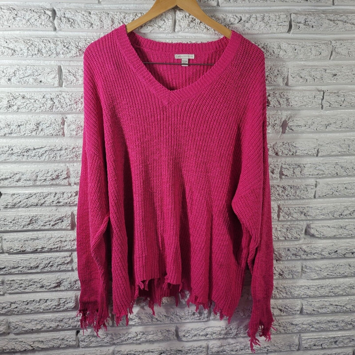 Cato Est 1946 Womens Sweater 22W 24W Plus Boho Pink Soft Semi Sheer Fringe Comfy