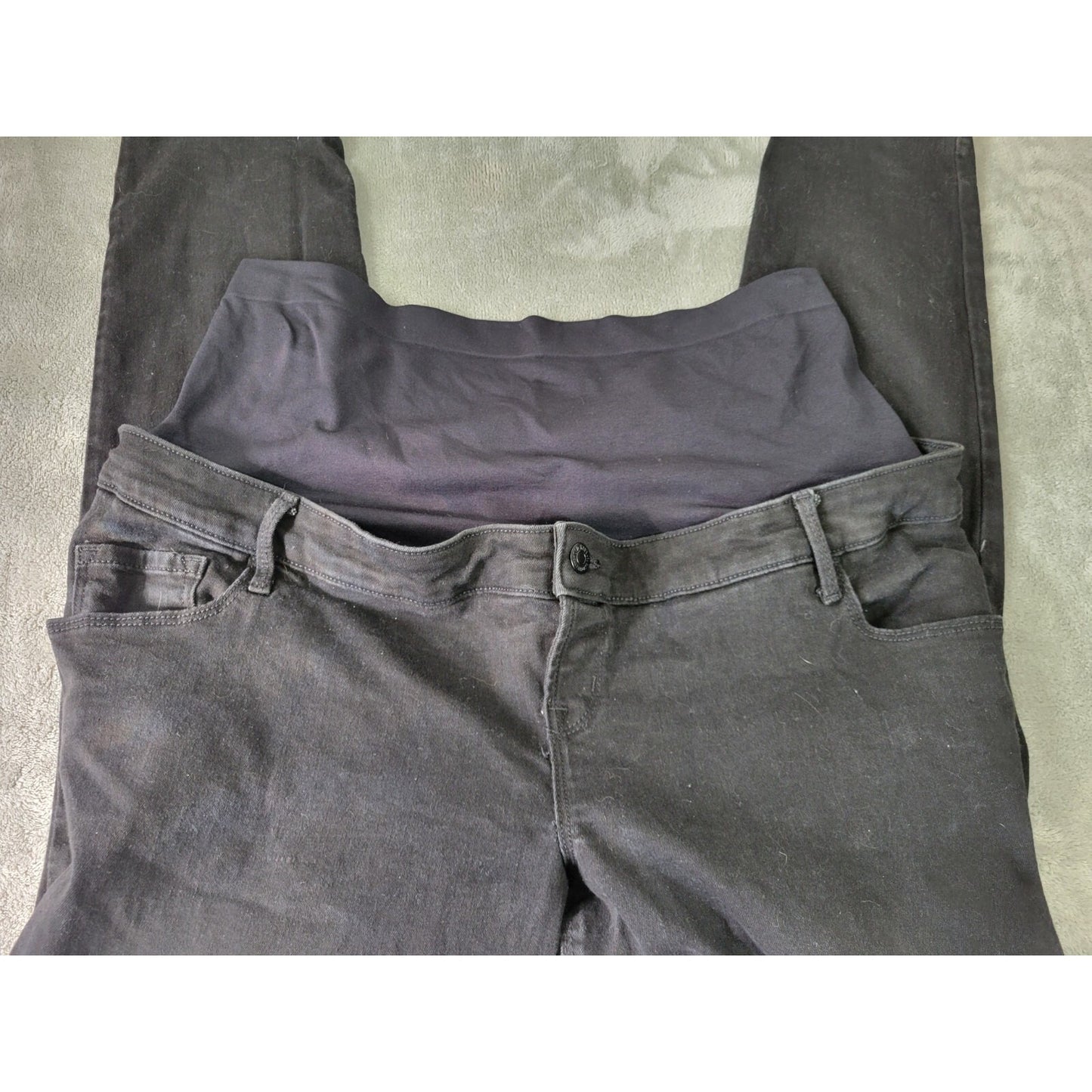 Old Navy Rockstar Womens Maternity Jeans 18 Plus Crop Black Button Full Panel