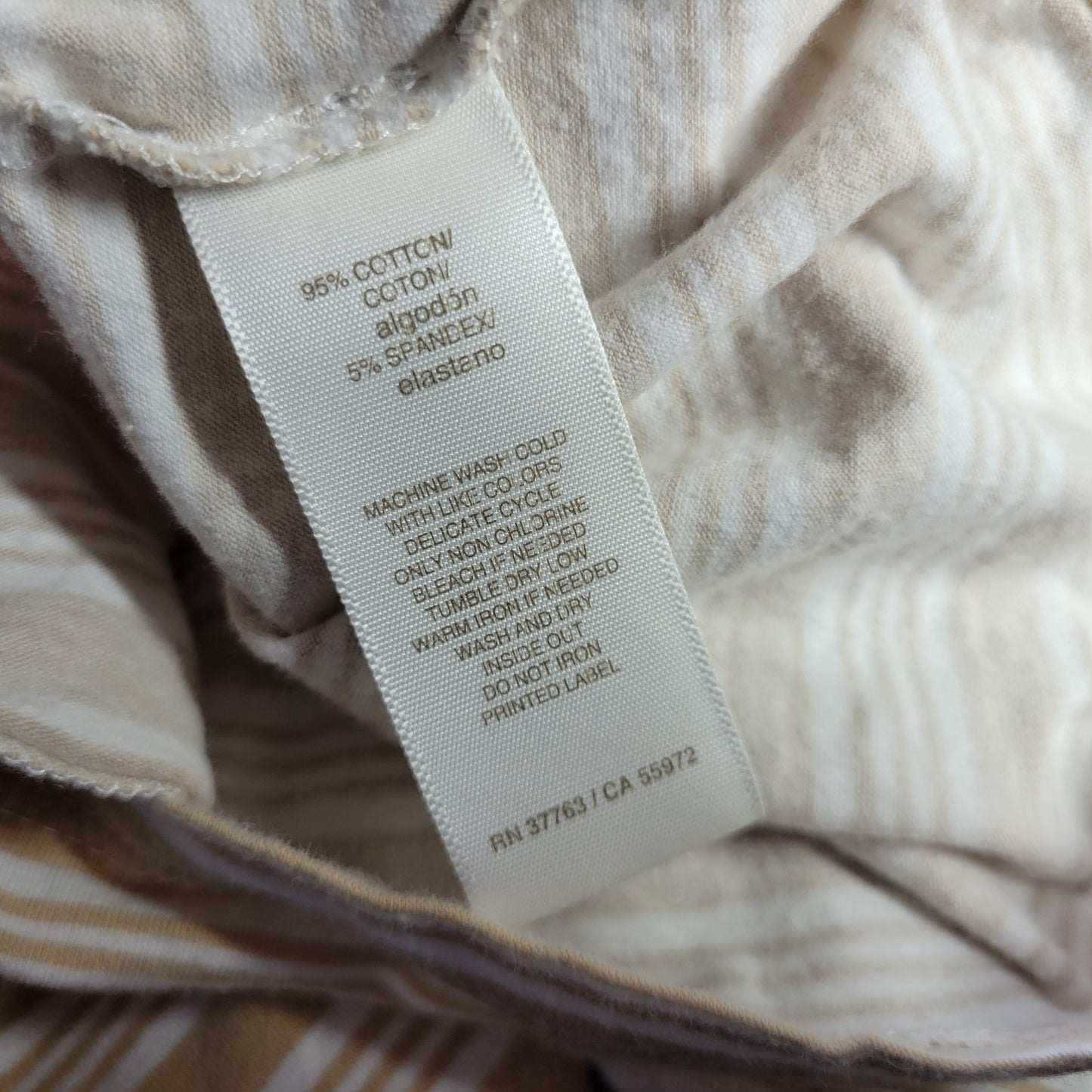 Rafaella Women Top 2X Plus Tee 3/4 Sleeve Beige Stripe Cotton Blend Casual Comfy