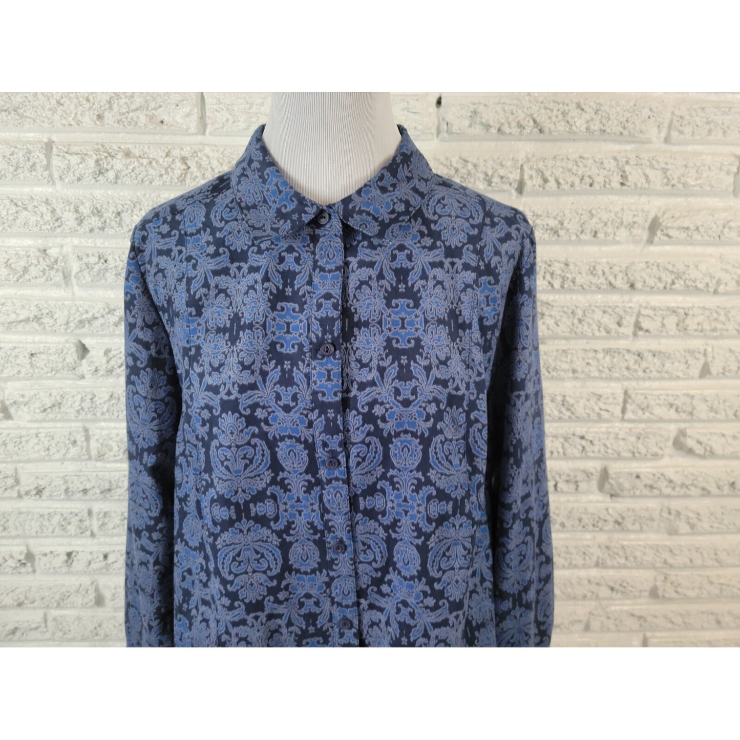 Catherines Womens Shirt 0X Plus Long Sleeve Button Up Mosaic Collar Polyester