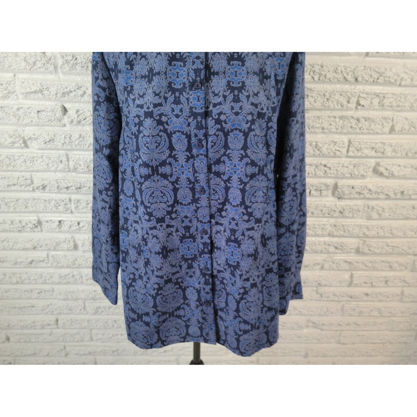 Catherines Womens Shirt 0X Plus Long Sleeve Button Up Mosaic Collar Polyester