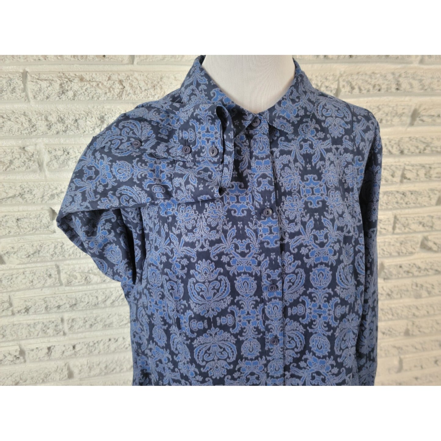 Catherines Womens Shirt 0X Plus Long Sleeve Button Up Mosaic Collar Polyester