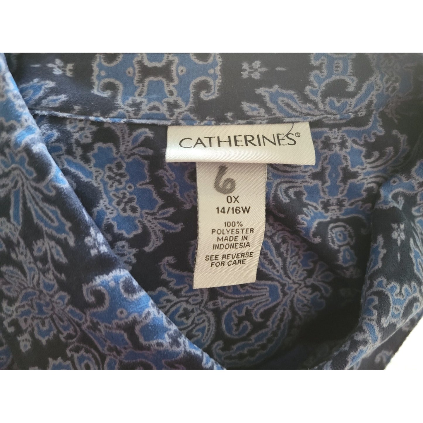 Catherines Womens Shirt 0X Plus Long Sleeve Button Up Mosaic Collar Polyester