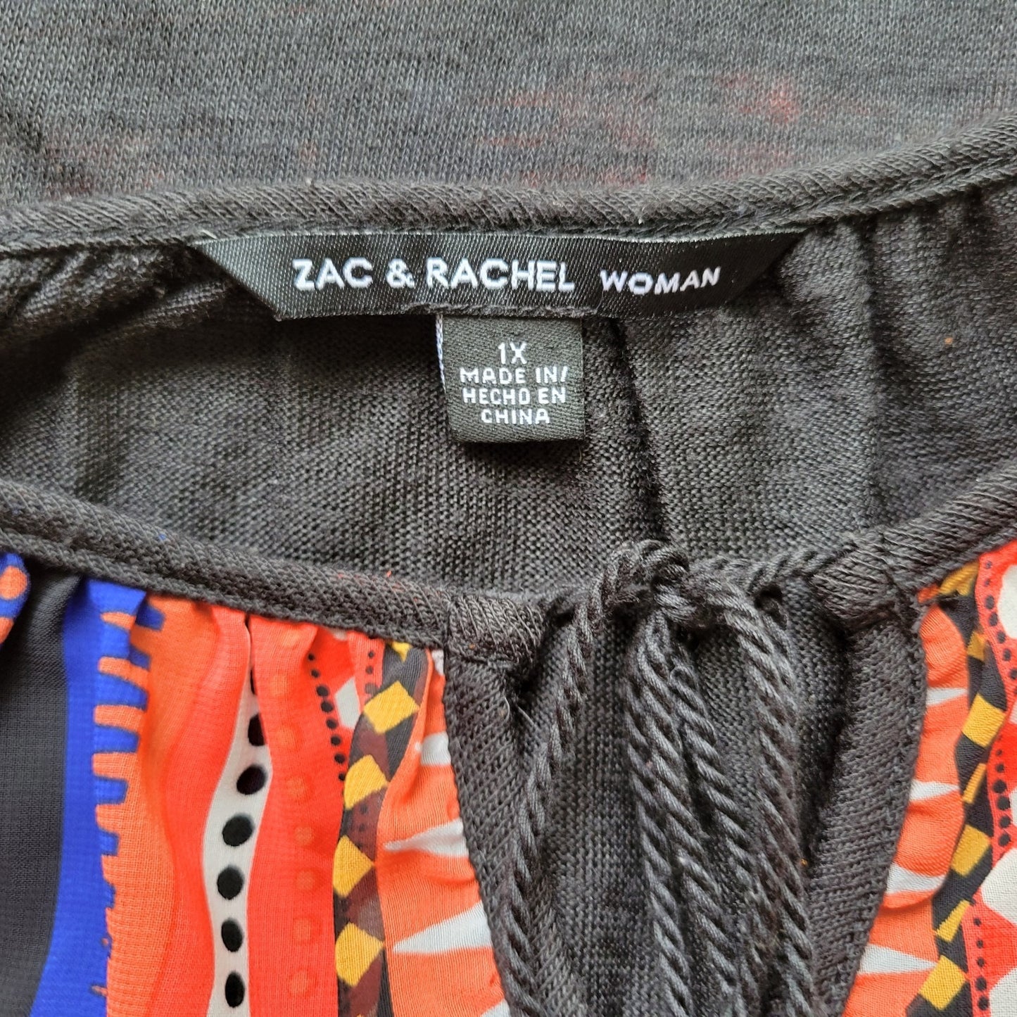 Zac Rachel Womens Top 1X Long Sleeve Orange Geometric Polyester Sheer Keyhole