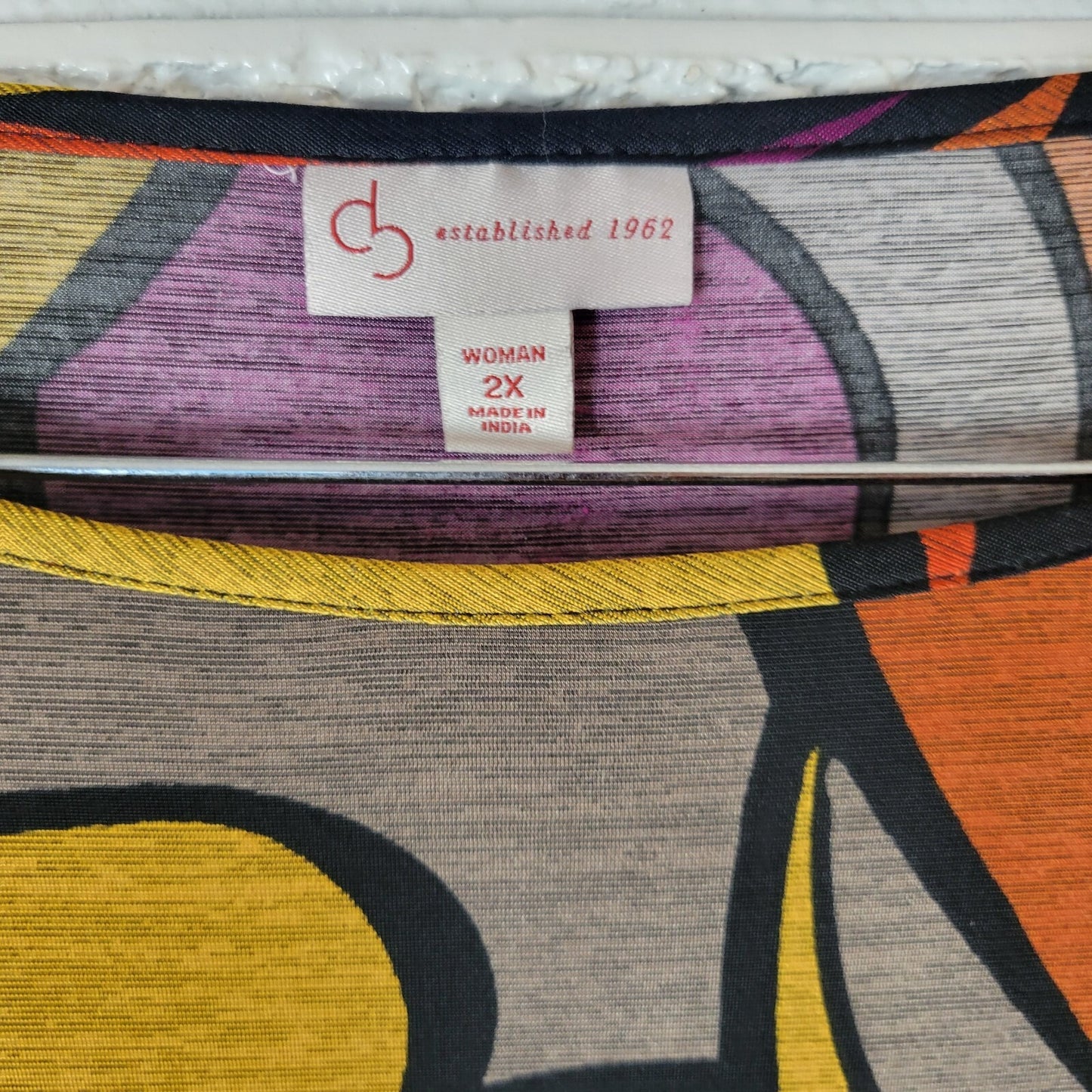 Dress Barn Women Dress 2X Plus Mini 3/4 Sleeve Orange Gold Geometric Poly Blend