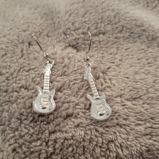 Electric Guitar #1 Womens Earrings One Pair Music Silver Tone Alloy Band Rock