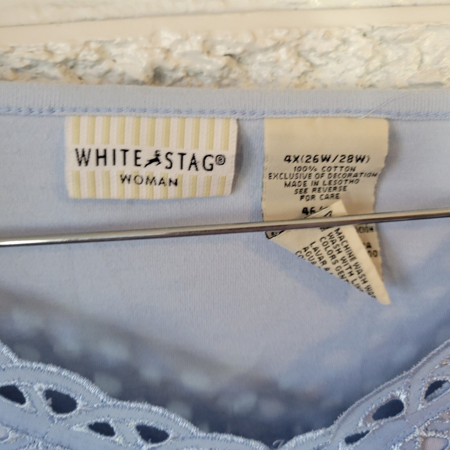 White Stag Womens Top 4X 26W 28W Plus Long Sleeve Blue Cotton Lace Trim Casual