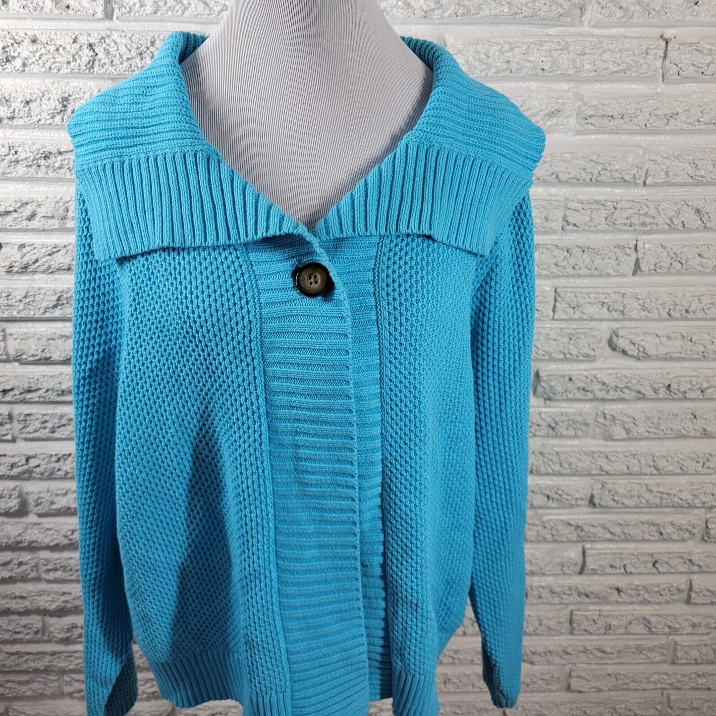 Liz Claiborne Womens Sweater 2X Cardigan One Button Blue Collar Office Casual