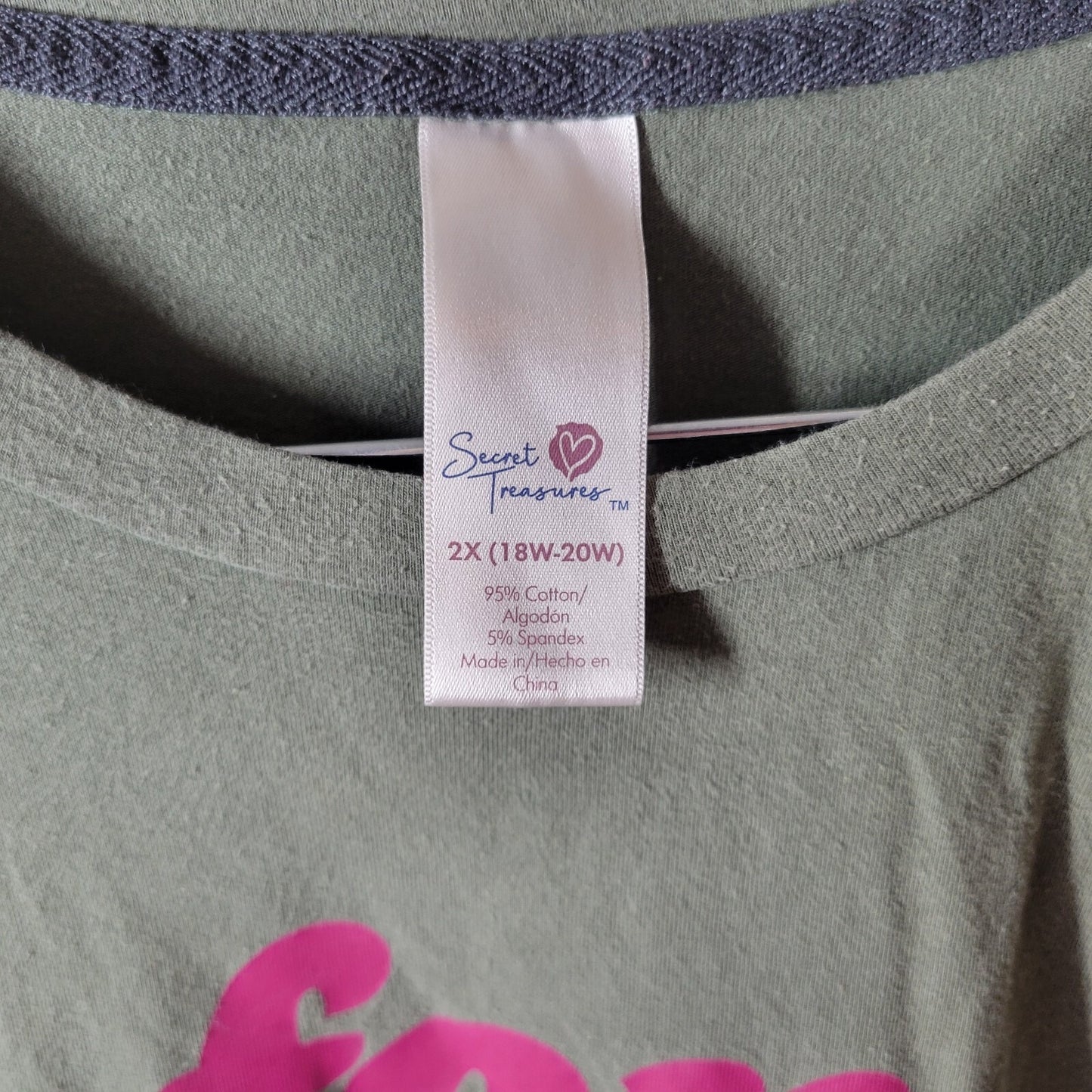 Secret Treasures Women Top 2X Plus Tee Forever Fearless Green Cotton Blend Comfy