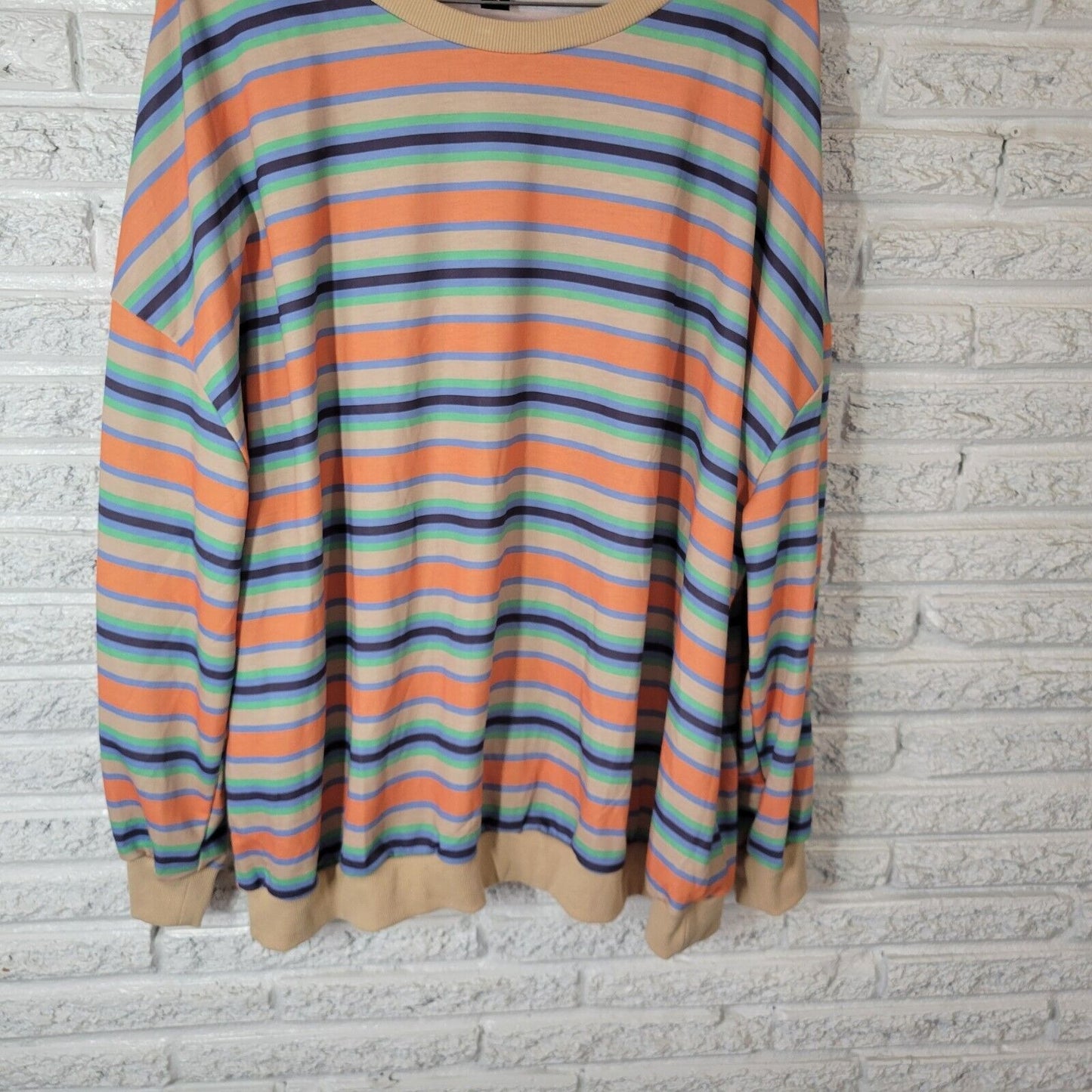 Shein Curve Womens Top 4XL Plus Tee Long Sleeve Orange Blue Stripe Poly Blend