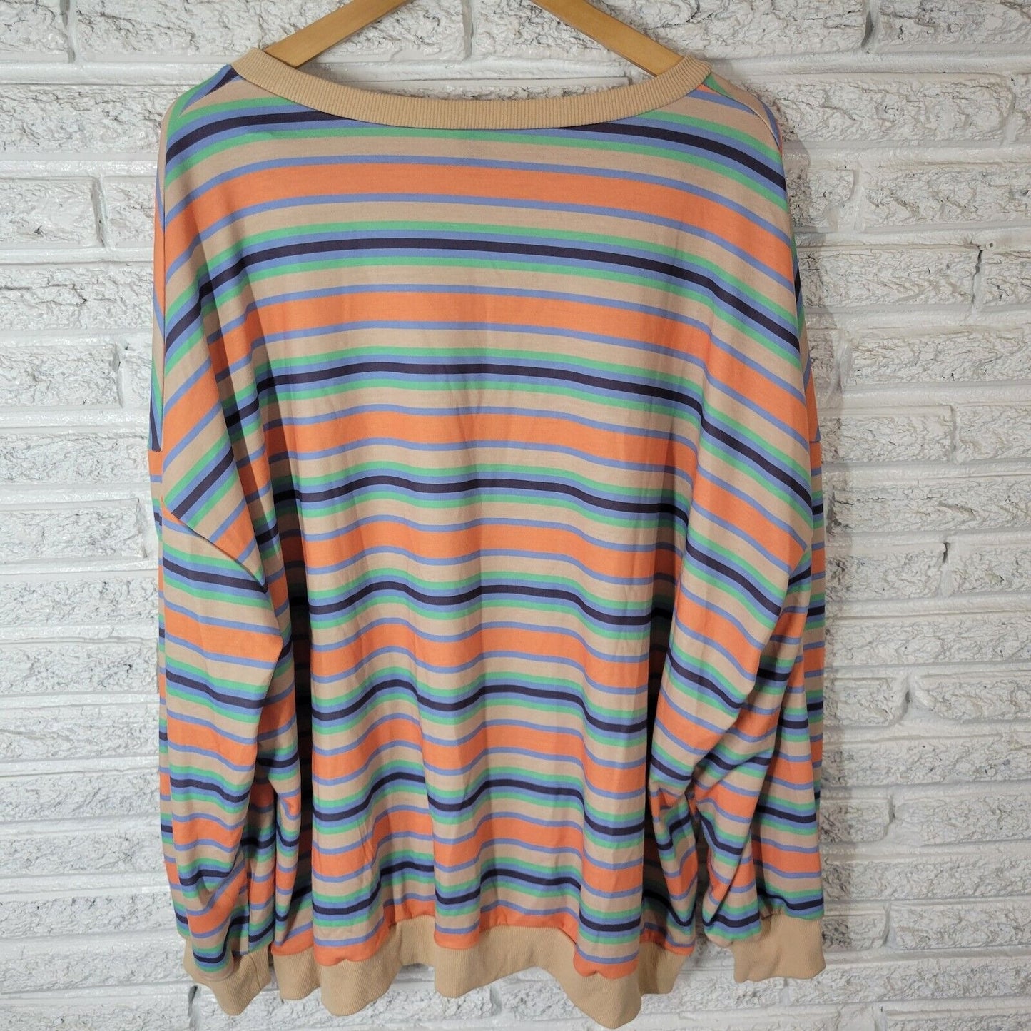 Shein Curve Womens Top 4XL Plus Tee Long Sleeve Orange Blue Stripe Poly Blend