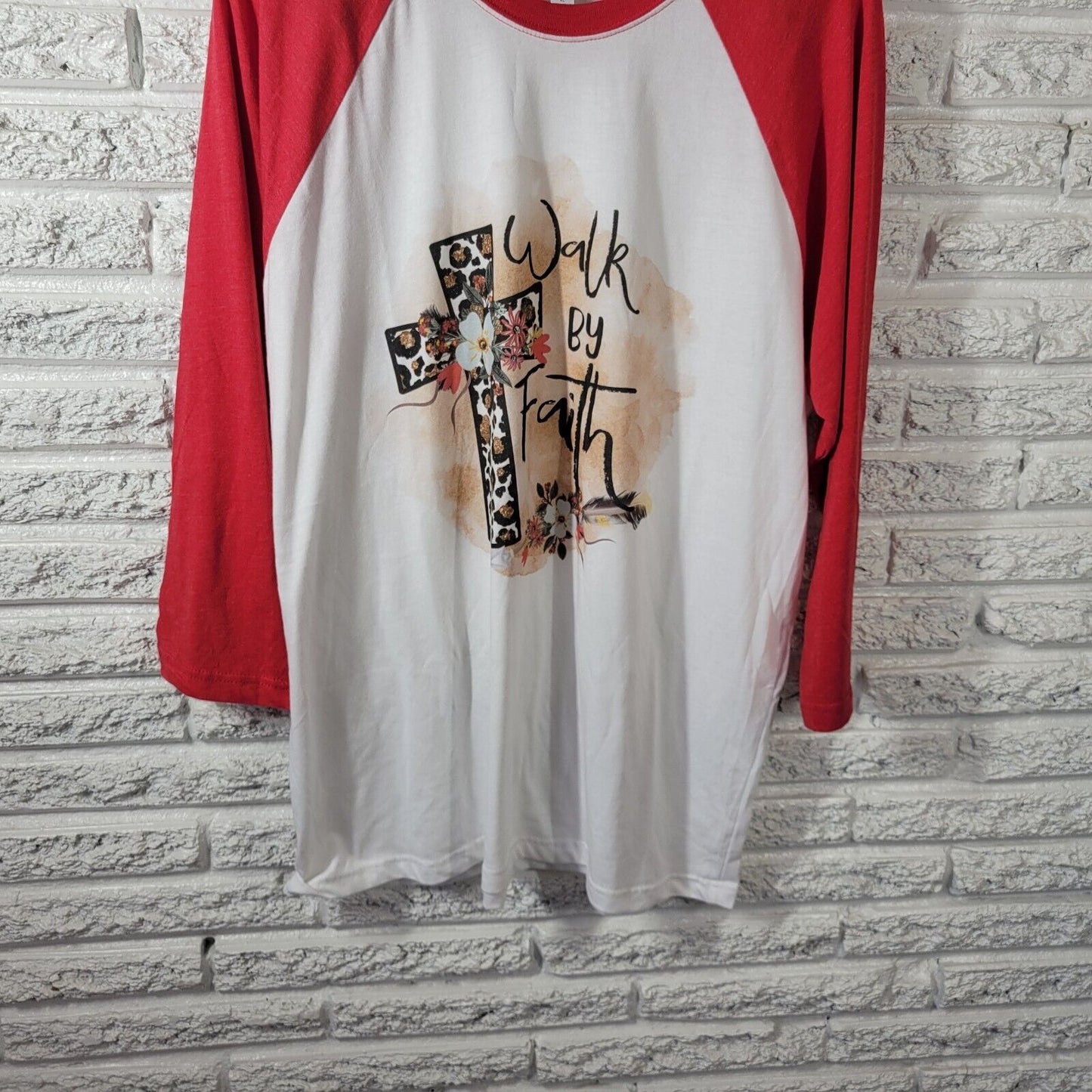 Next Level Unisex Shirt XL Raglan Sleeve Walk By Faith Christian Cross Red Casua