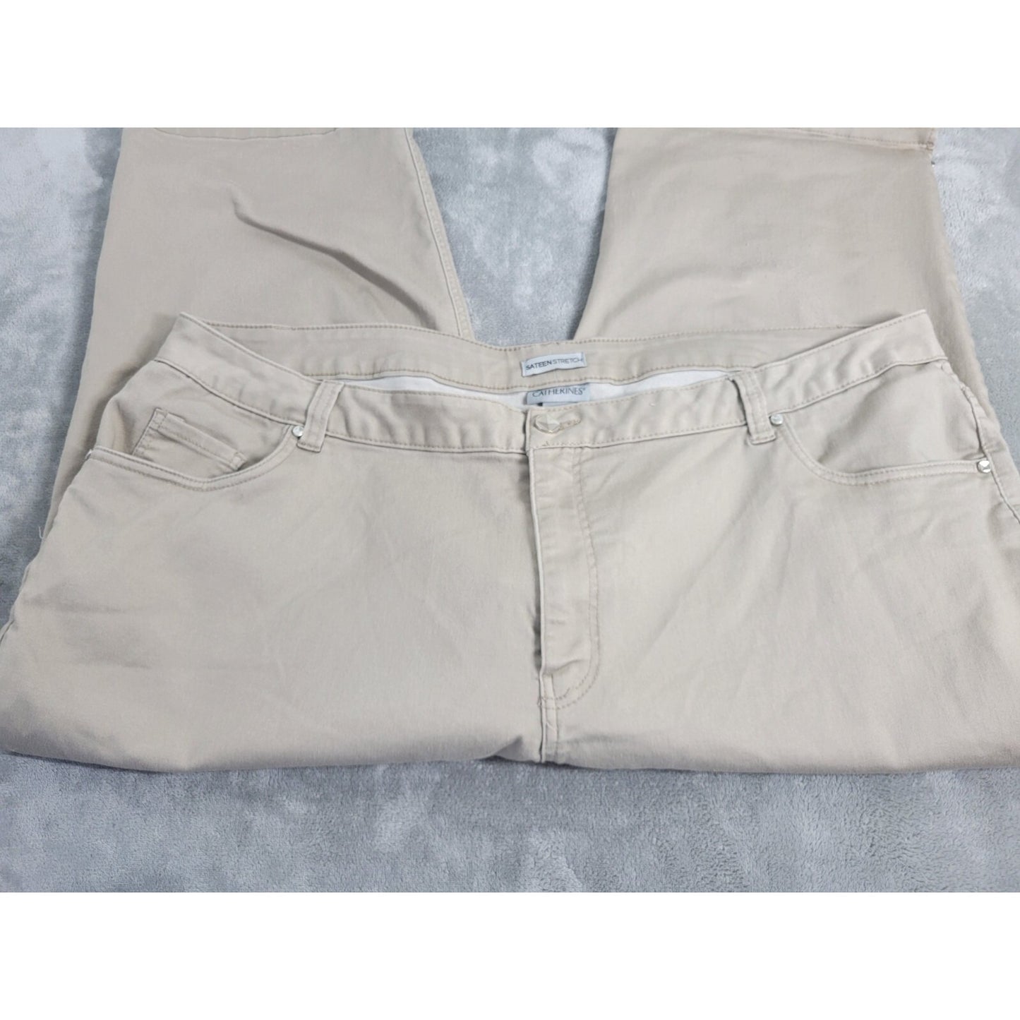 Catherines Sateen Womens Pants 30W Plus Capri Beige Cotton Blend Zip Comfy