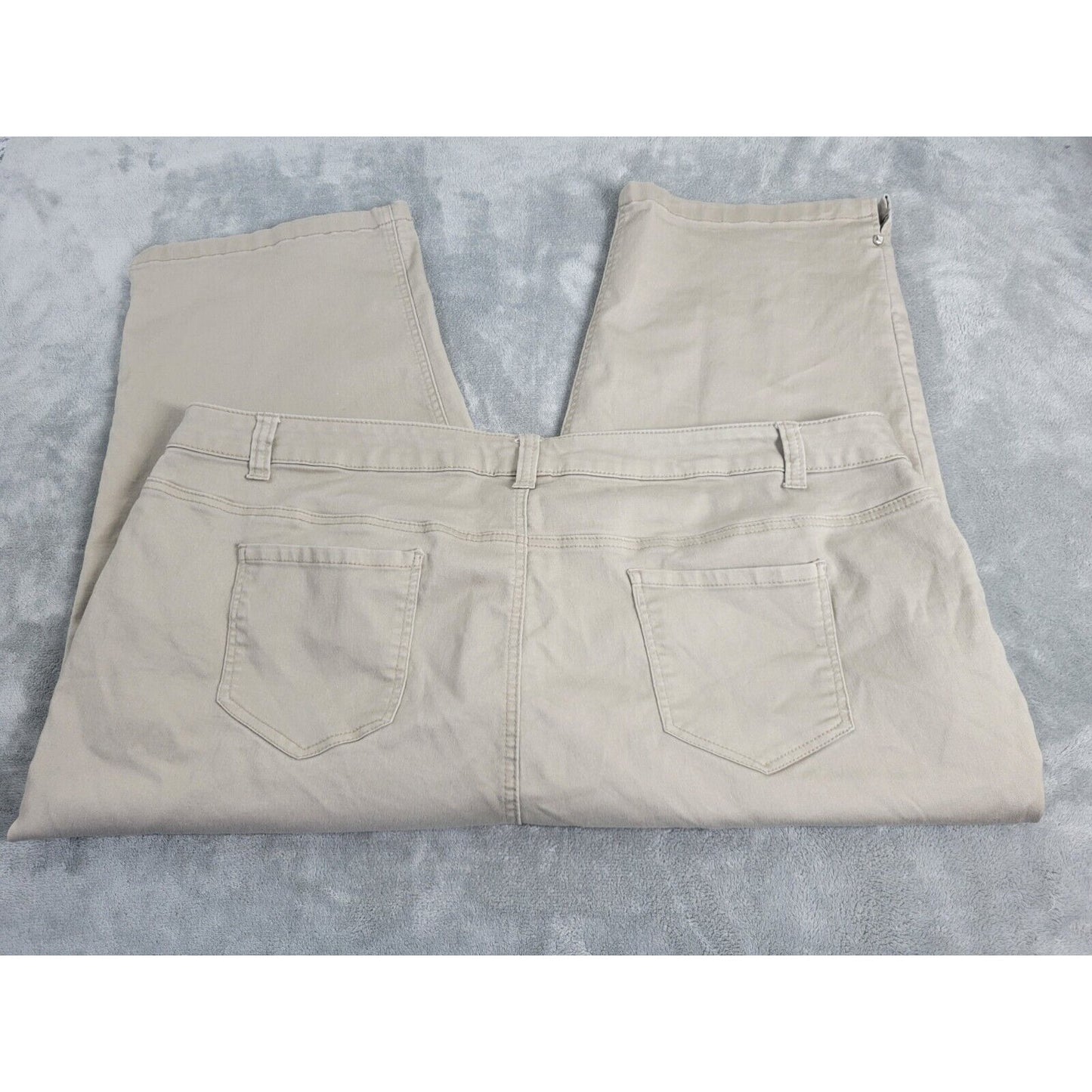 Catherines Sateen Womens Pants 30W Plus Capri Beige Cotton Blend Zip Comfy