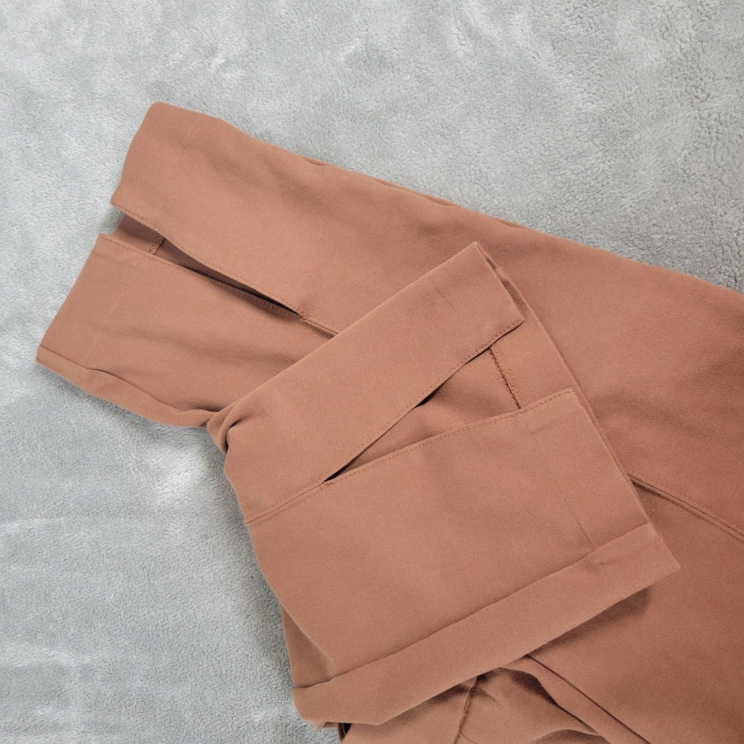 Ava Viv Womens Pants 1X Plus Pull On Cropped Brown Split Ankle Pockets Casual