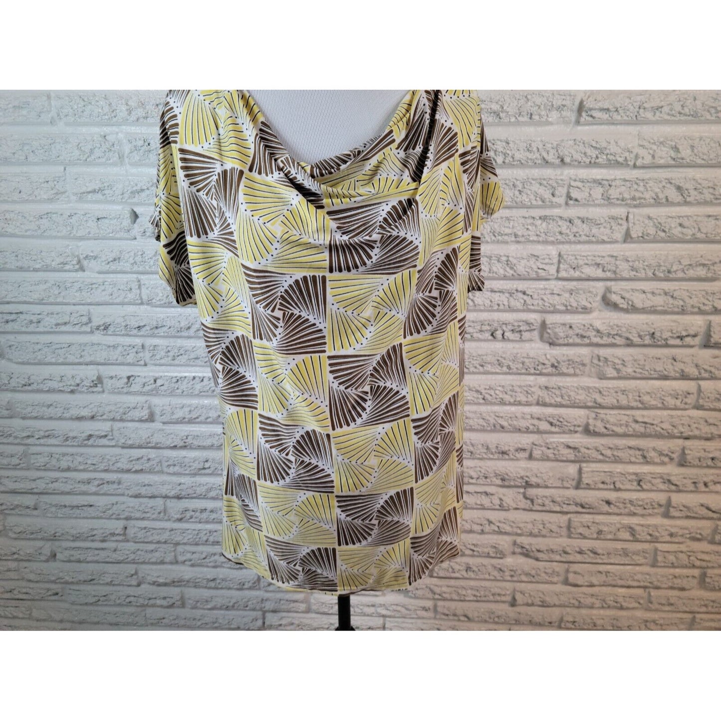 Jonathan Martin Womens Top 2X Plus Tee Yellow Geometric Cowl Neck Poly Blend