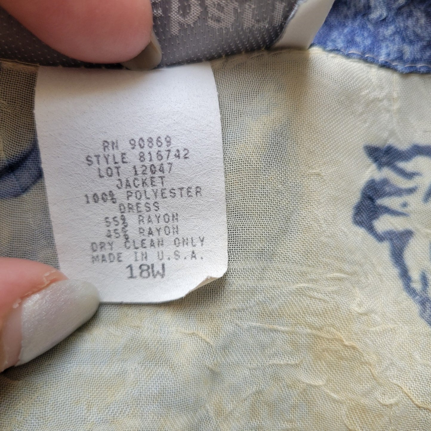 Dress Barn Women's 18W Plus Blue Geometric Sheer Button-Up Top 3/4 Sleeve Collar
