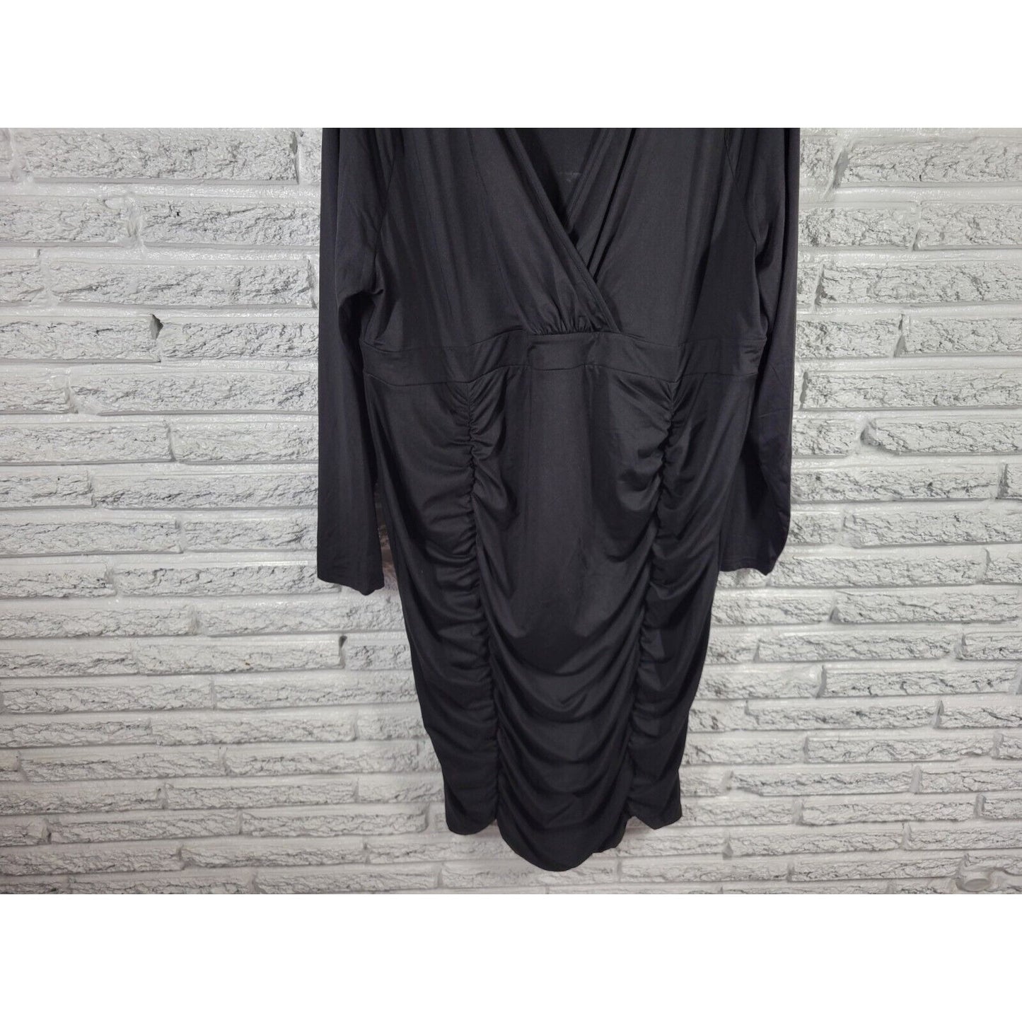 Poseshe Womens Dress 4XL Plus Long Sleeve Black Poly Blend Ruched Casual